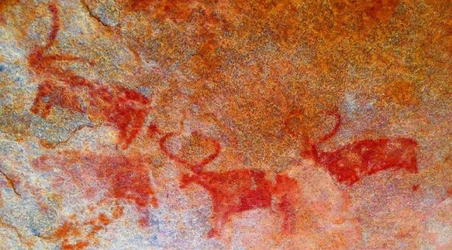 Rock art of bison. Image Credit: Indian Express