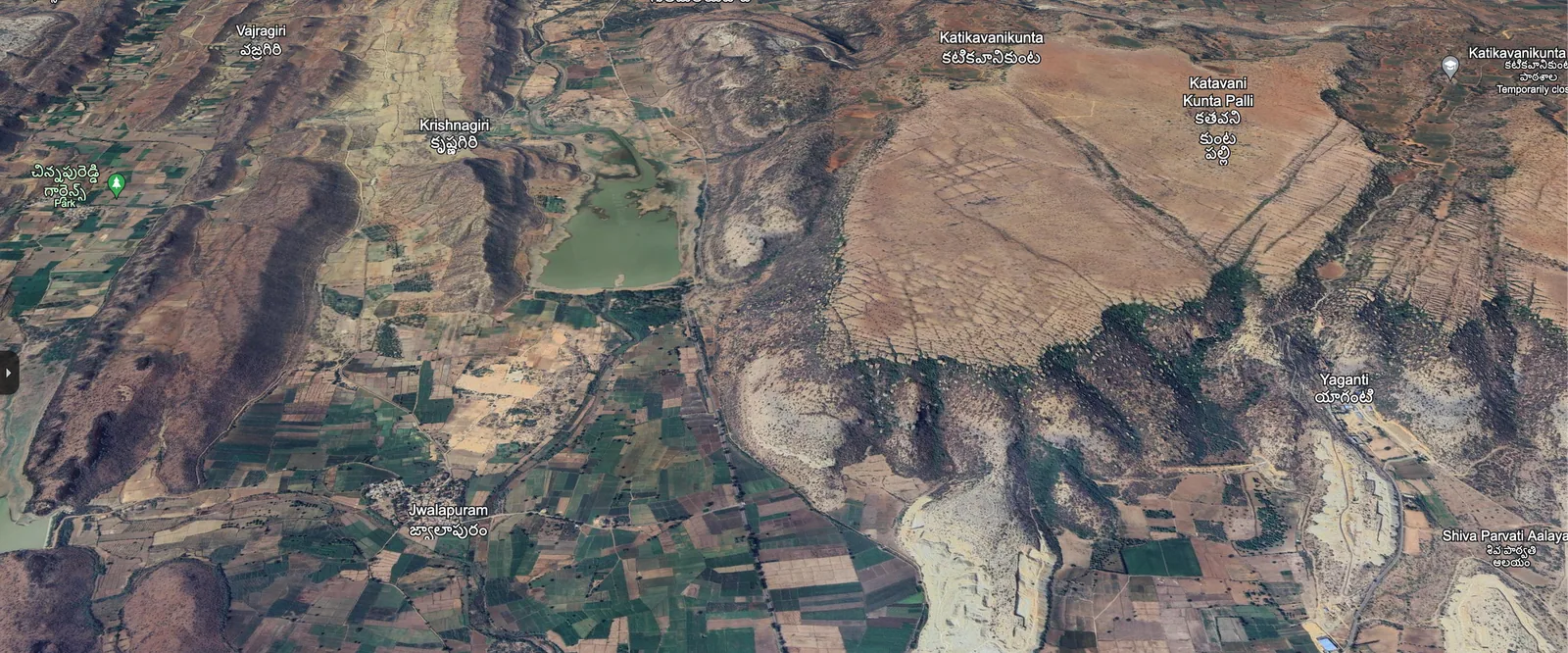 The landscape of Yaganti, Jwalapuram, and surrounding villages. Image courtesy: Google Earth
